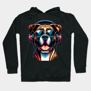 Grinning Boxer as Smiling DJ with Headphones and Sunglasses Hoodie